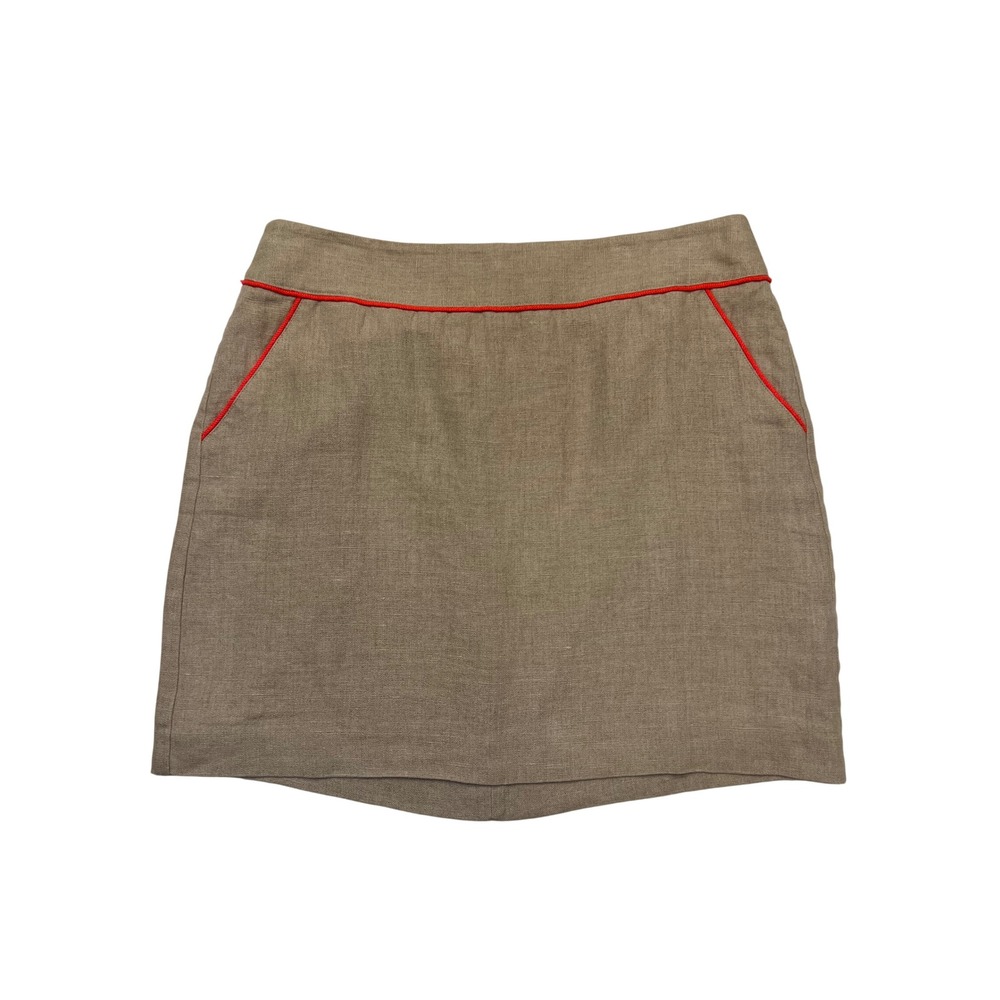 Ann Taylor LOFT Neutral Tan 100% Linen Mini Skirt Coral Piping NWT Size 10